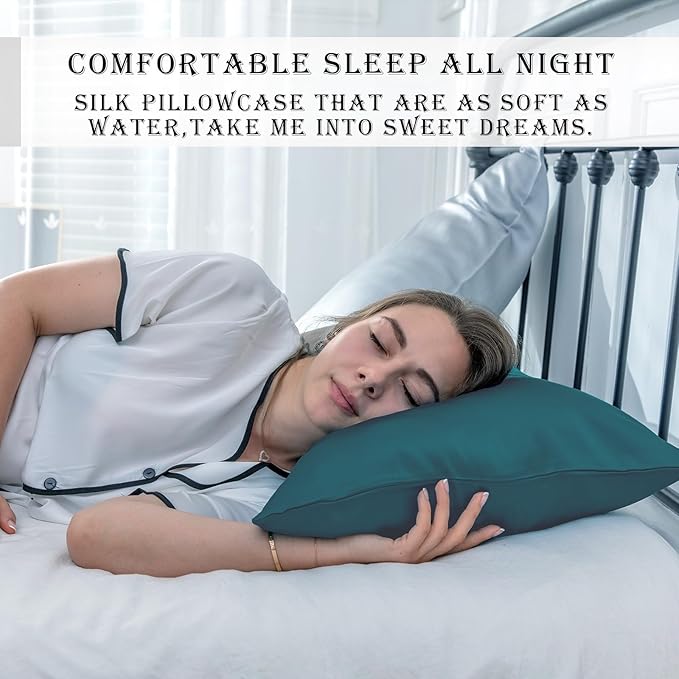 Mulberry Silk Pillow Cases for Hair and Skin King Size Silk Pillowcase with Zipper Soft Breathable Smooth Cooling Satin Silk Pillow Covers for Sleeping (Teal,20"X 36",1Pcs)