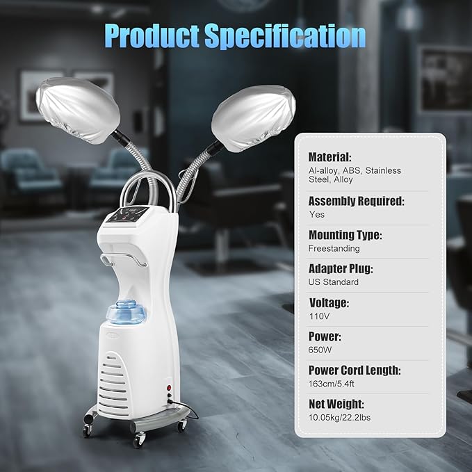 Standing Hair Steamer for Deep Conditioning, 7 in 1 Nano Ionic Steam Therapy, Pro Hair Care SPA Treatment w/Steam Caps, 8-Temp Adjustable for Hair Treatment, Coloring, Scalp Care - Salon & Home Use