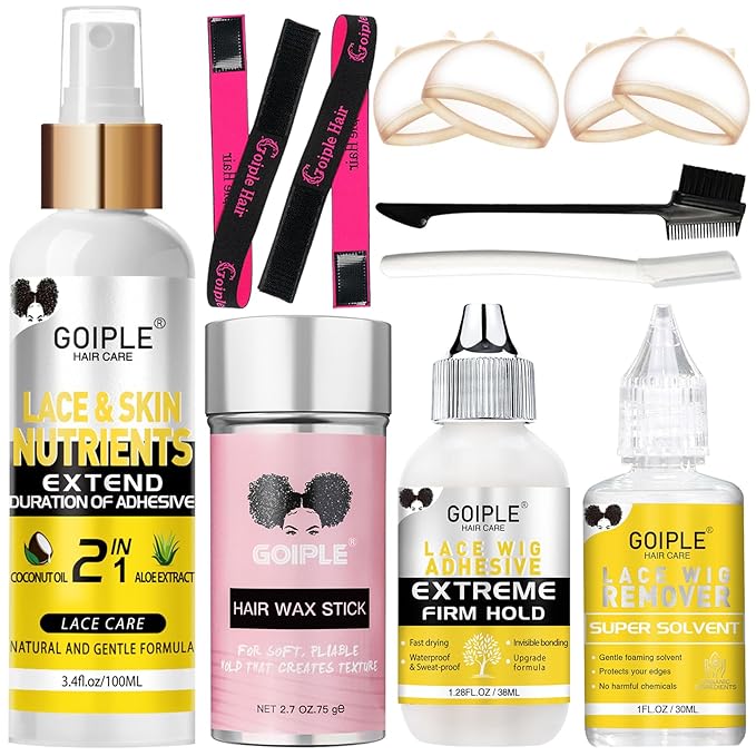 Wig Accessory Essentials Kit Lace Front Wig Glue, Wig Adhesive Extension Spray for Extend Boding Time of Lace Glue, Natural and Gentle Formula Lace & Skin Nutrition Spray Extend Duration of Adhesive