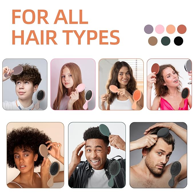 Mini Hair Bursh for Women Men and Kids, Protable Travel Size Hair Brush for Pockets Purse backpack, Mini Detangler Brush for All Hair Types, Small Hair Brush for Detangling (1 Pack-Orange)