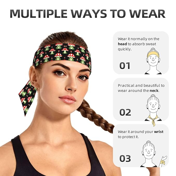 Men's Women Beauty Skinny Sports Sweatband Head Decor for Running Travel Shower, Long Multi Style Cute Frogs Cartoon Mushroom Hats Head Ribbon Headwear