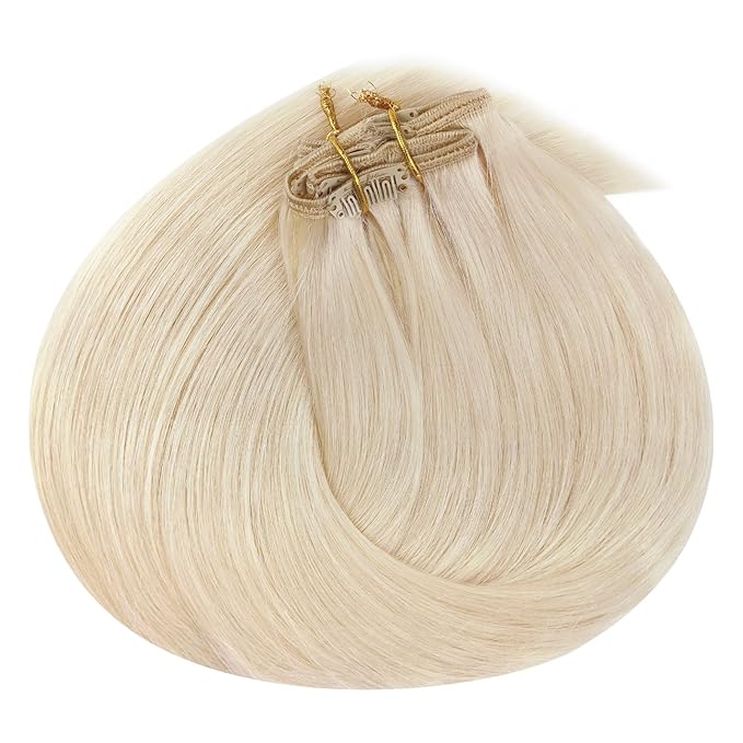 Ve Sunny Clip in Human Hair Extensions Platinum Blonde Clip in Hair Extensions Real Human Hair Clip on Extensions Human Hair Daily Use 120g 7pcs 16inch