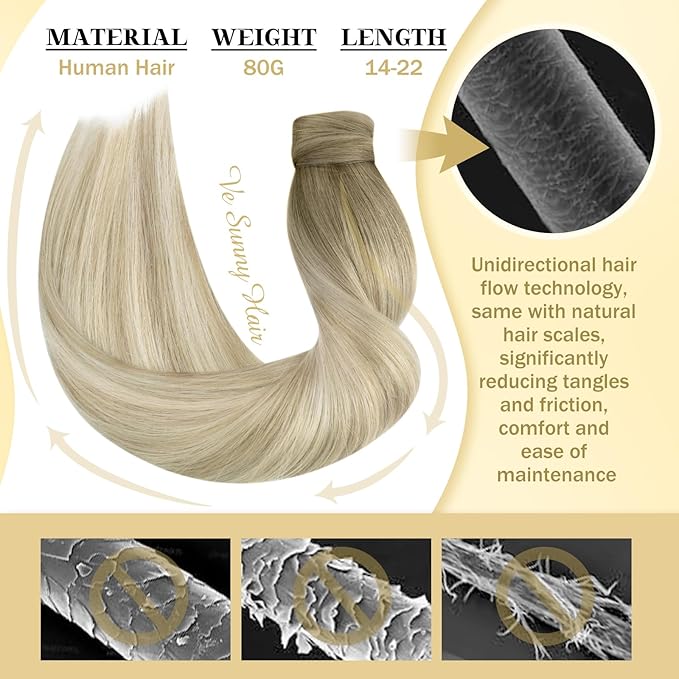 Ve Sunny Hair Extensions Ponytail Real Human Hair Wrap Around Clip in Ponytail Hair Extensions Straight Extensions Human Hair for Women Ash Grey Balayage Platinum Blonde 20inch 80G