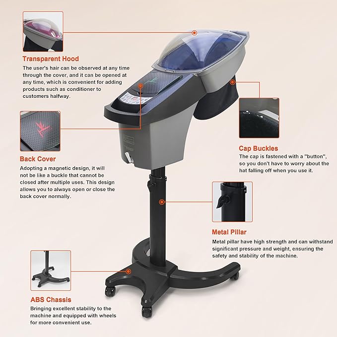 Elitzia Hair Steamer Salon Micro Mister Scalp Treatment Dye Perm Professional O3 Ozone Hooded Barber Shop Use for Natural Black Hair with Wheels ET1408B 7-Color Light