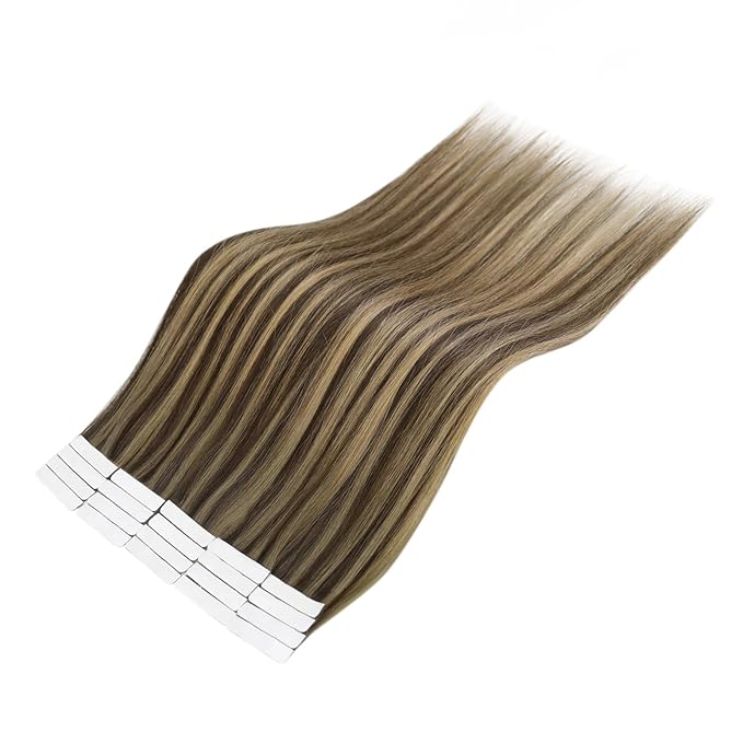 Full Shine Remy Virgin Injection Tape in Hair Extensions Real Human Hair Color BM Balayage Tape in Extensions 16 Inch Seamless Tapes in Human Hair Invisible Tapes Extensions 5Pcs 10G