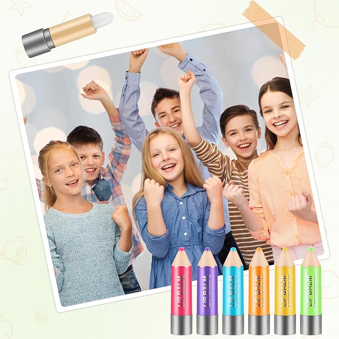 48 Pcs Lip Balms Gift Crayon Sign Fruit Taste Lip Balm for Teachers Students Soothing and Moisturizing Lip Balms for Chapped Lip Crayon Shape Classroom Rewards Party Supplies