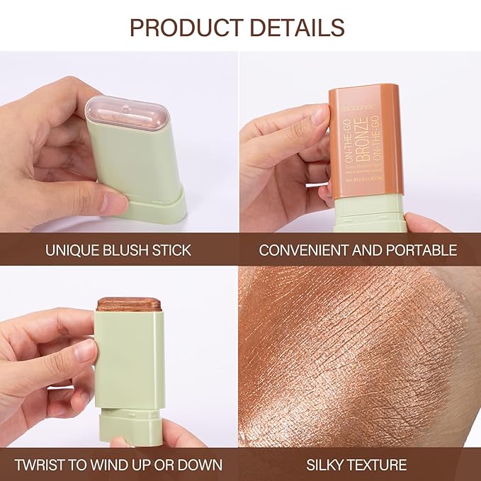 Cream Bronzer Stick,Contour Stick Facial Contouring Stick,Long Lasting Highlighter Waterproof Highlight Makeup,Buildable Shimmer Sparkle Face Bronzer Face Shaping,03 Rich Glow