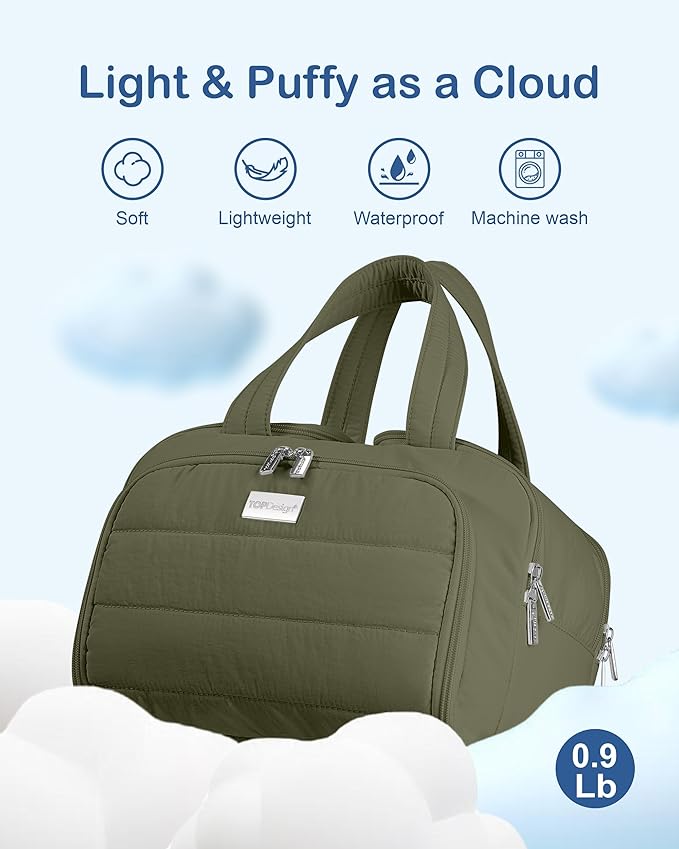 TOPDesign Travel Toiletry Bag for Women, Puffer Large Toiletry Bag, Lightweight Cosmetic Makeup Organizer with Handle for Traveling, Accessories, Essentials, Toiletries (Dark Green)