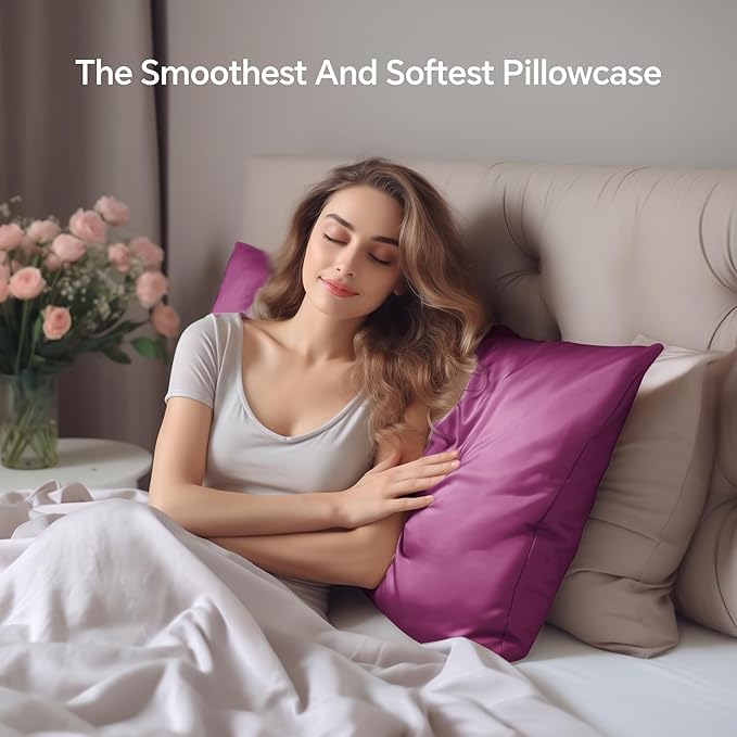 INFIIXSO Mulberry Silk Pillowcase for Hair and Skin, Silk Pillow Cases Queen Size with Hidden Zipper 20x30 Inches, Extraordinary Smooth and Soft Cooling Pillow Cases for Hot Sleepers(Purple, 1 Pack)
