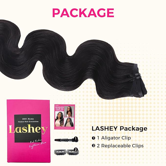 Lashey Seamless Clip in Hair Extensions Human Hair #1 Jet Black Body Wave 7pcs 110g 24 Inch Invisible PU Weft Clip in Hair Extensions Real Human Hair for Women