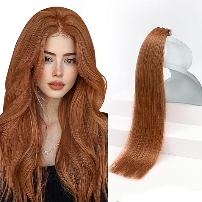 Sunny Hair Copper Tape in Hair Extensions Human Hair Glue in Hair Extensions Straight Tape ins Hair Extensions Copper for Women 50g 20pcs 14inch