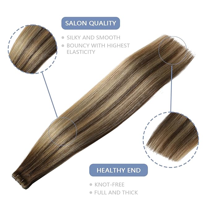 COOKAYU Invisible Tape in Extensions Human Hair, Medium Brown to Caramel Blonde 20Inch 45g 20pcs Injected Tape in Human Hair Straight Invisi Edge Extension