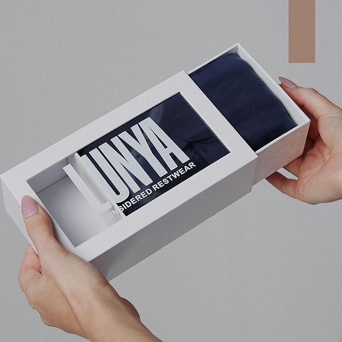 Lunya Sleep Mask with Box - Washable Silk Sleeping Mask and Headband for Beauty Routines - Thermoregulating Comfort for Restful Nights - Silk Eye Mask for Women - Large - Deep Blue