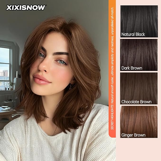 2 Pcs Short Clip In Hair Extensions 8 Inch Heat Resistant Easy Hair Pieces Thick Synthetic Hair Extensions Clip in Adding Extra Volume Hairs Volumizer for Women With Thin & Fine Ginger Brown