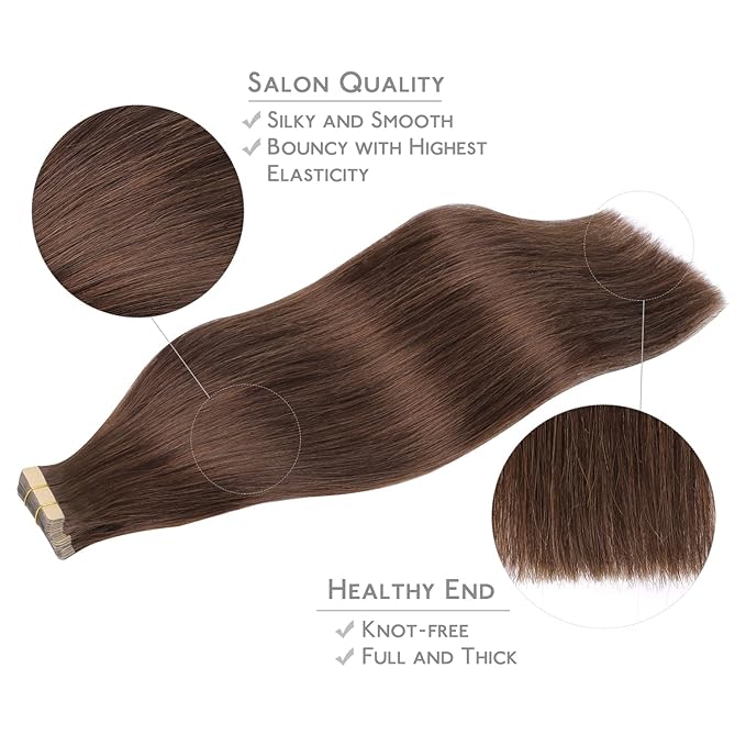WENNALIFE Tape in Hair Extensions Human Hair, 20pcs 50g 14 inch Chocolate Brown Remy Hair Extensions Straight Human Hair Tape in Extensions Skin Weft Tape Extensions Human Hair