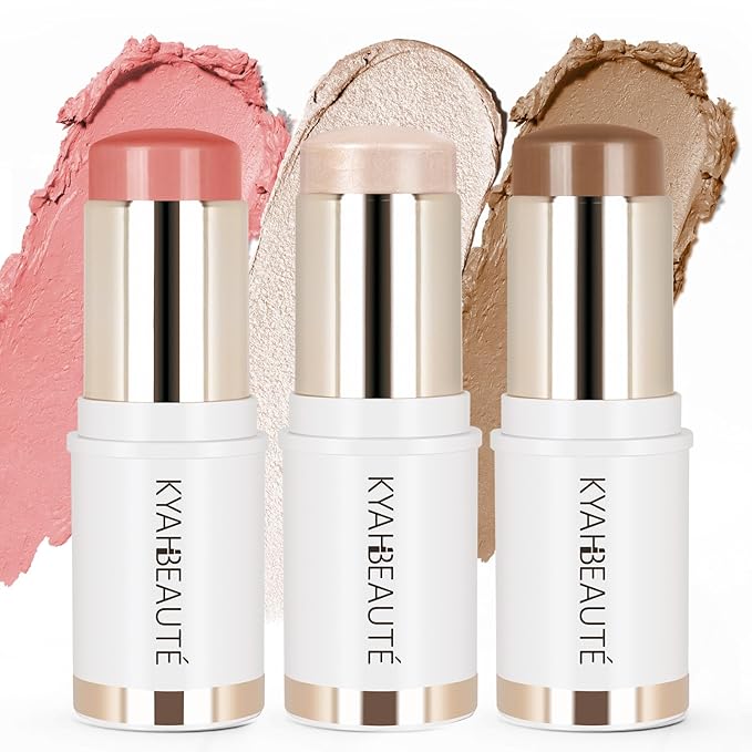 Trio Contour Sticks Set, Highlighter Stick & Bronzer Stick & Blush Stick for Cheek+Lip,Highlight and Contour to Create a Natural Dewy Makeup Look for Light| Set of 45g/1.6fl.oz