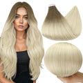 Full Shine Blonde Tape in Hair Extensions Human Hair 20 Inch Invisible Tape ins Human Hair Extensions Color Ash Brown Fading To Platinum Blonde Balayage Seamless Skin Weft 50 Gram 20 Pcs for Party