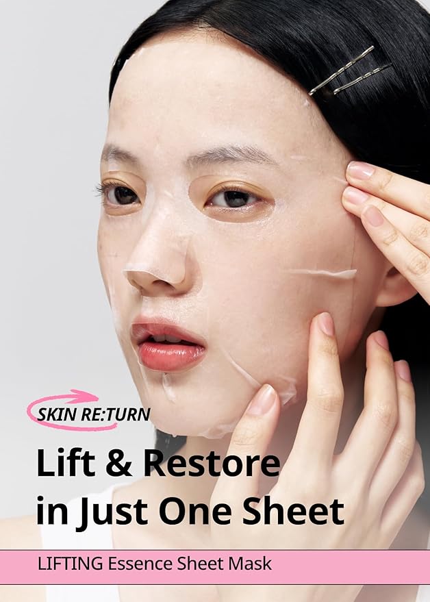 SNP Skin Return Lifting Essence Sheet Mask | Hydrating and Firming for All Skin Types | Vegan Sheet Masks | Peptide and Lactobacillus | Korean Face Masks Skincare | Facial Mask | 10 Sheets