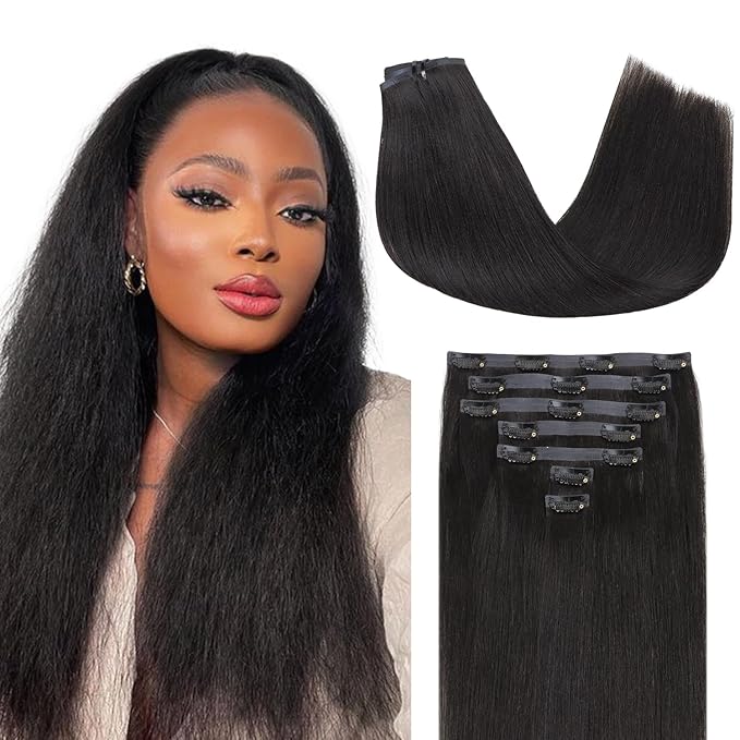 Lashey Seamless Clip in Hair Extensions 20 Inch 110g 7pcs Light Yaki Straight Clip in Hair Extension Human Hair Natural Black Extensions Remy Hair Extensions Clip ins Human Hair