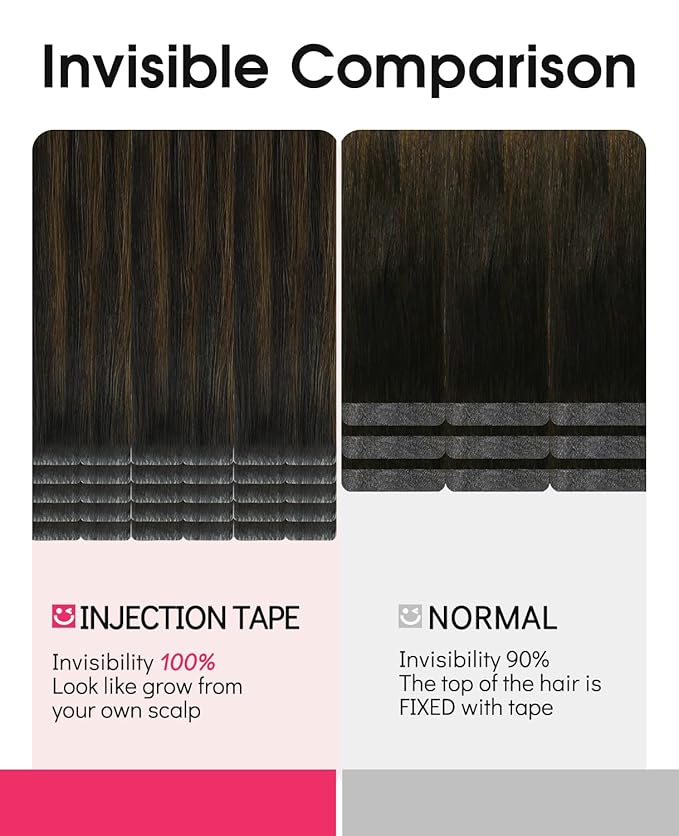 Youngsmile Invisi Edge Tape in Hair Extensions Human Hair #1B/4/27 Natural Black to Chocolate Brown and Caramel Blonde 20pcs 35g 16 Inch Injection Tape in Hair Extensions Human Hair (#1B/4/27,16'')