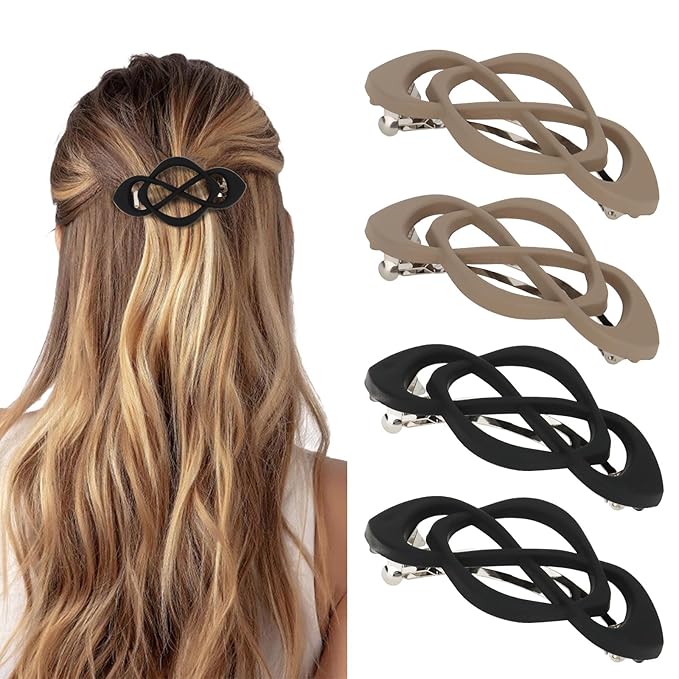 Hair Barrettes for Women 4packs Hair Clips French Barrette Khaki and Black Clip Stylish Accessories for Women Girls