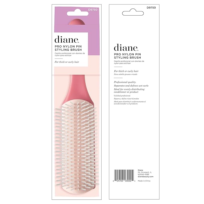 Diane Pro Nylon Pin Styling Hair Brush for Detangling, Separating, Shaping and Defining Wet Thick or Curly Hair, Glides Through Tangles with Ease (Pack of 2)