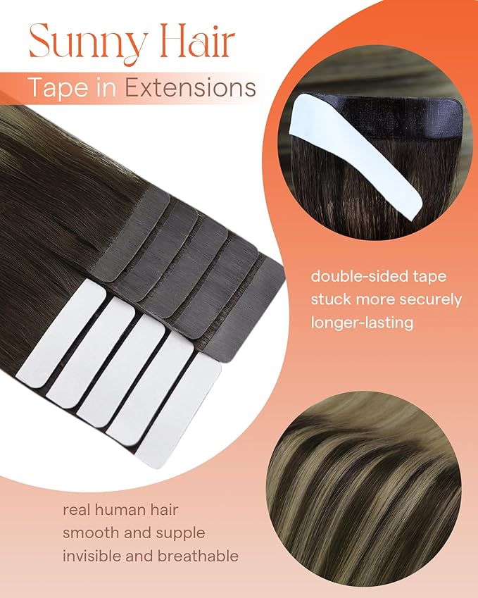 Sunny Tape in Hair Extensions Human Hair Dark Brown Balayage Blonde Hair Extensions Real Human Hair Tape ins 22 Inch Tape in Extensions 20Pcs 50g