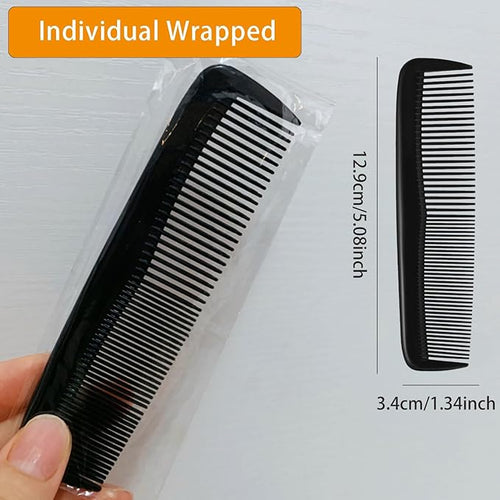 50 Packs Hair Combs Bulk, Individually Wrapped, Black Pocket Hair Comb Set Fine Tooth Dressing for Women/Men, Travel, Hotel, Airbnb, Operation Christmas Child Shoeboxes, Homeless, Shelter, Charity
