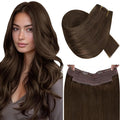RUNATURE Invisible Wire Hair Extensions 20 Inch Brown Wire Hair Extensions Real Human Hair 100g One Piece Remy Straight Soft Hair for Women Easy to Apply #4