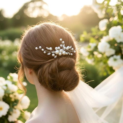 2PCS Pearl Wedding Hair Comb, Rhinestone Pearl Hair Accessories Crystal Hairs Pieces Bridal Hairs Clips for Women and Brides Bridesmaid