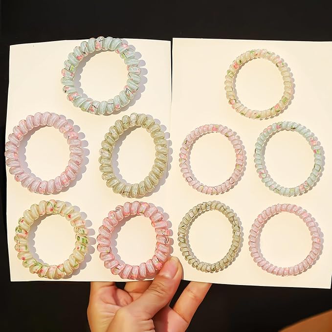 10 Pcs Spiral Hair Ties for Women - Small Elastic Hair Bands, No Damage Hair Coils, Ponytail Holders,Cute Hair Accessories for Thick & Thin Hair SP-5
