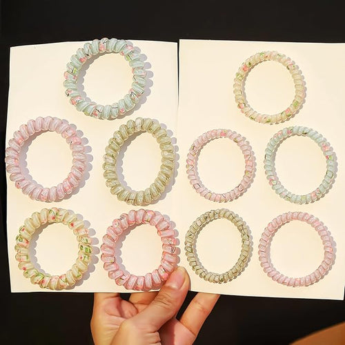 10 Pcs Spiral Hair Ties for Women - Small Elastic Hair Bands, No Damage Hair Coils, Ponytail Holders,Cute Hair Accessories for Thick & Thin Hair SP-5