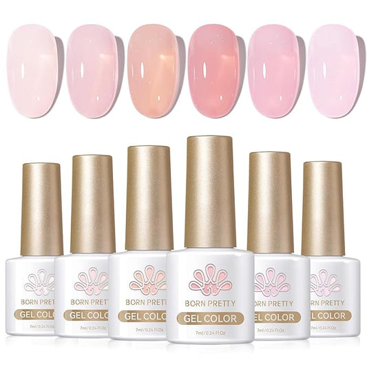 Born Pretty Jelly Pink Gel Nail Polish Nude Pink Sheer Translucent Gel Polish Milky Natural Gel Polish Set Nail Art Manicure DIY Kit Home Salon 6PCS