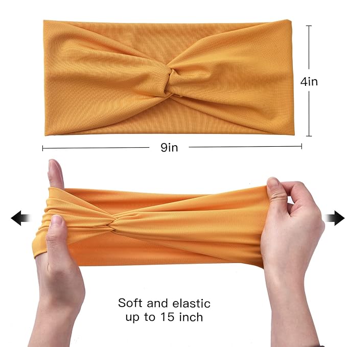 Yeshan 12 Pack Wide Twist Headbands for Women No slip Turban Headband Stretchy Criss Cross Head bands Yoga Workout Sport Hair bands Solid colors Bandana Headbands