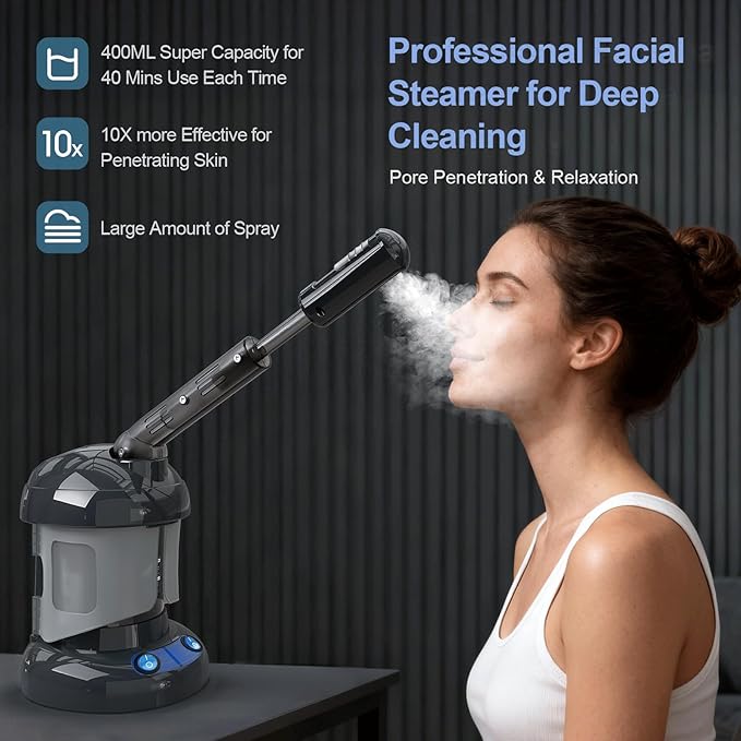 Kingsteam Facial Steamer - Nano Ionic Facial Steamer for Deep Cleaning, Portable Ozone Face Steamer with Extendable 360° Rotating Arm, Humidifier for Personal Care Use at Home or Salon
