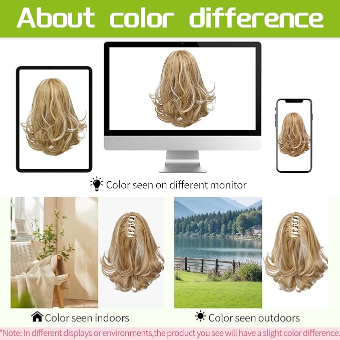 KooKaStyle Ponytail Extension, 10" Short Claw Clip in Pony Tails Hair Extensions Curly Wavy Synthetic Drawstring Hairpieces for Women Honey Blonde with Ash Blonde Highlights