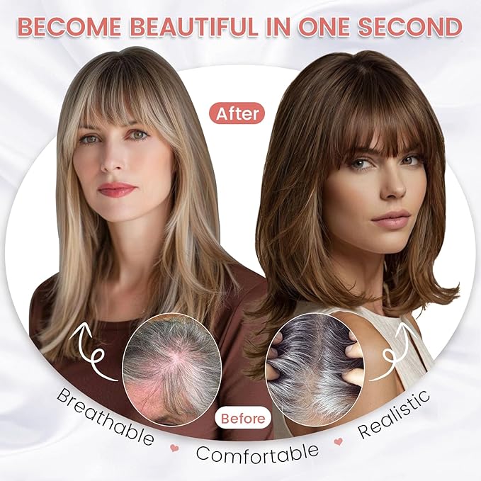 YAMI Hair Toppers for Women Real Human Hair Toppers for Women with Thinning Hair Topper with Bangs (Medium Brown)