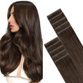 GOO GOO Invisi Edge Tape in Hair Extensions Human Hair, 4A Chocolate Brown, 10pcs 18inch 25g, Virgin Remy Hair, Seamless Injected Tape, Natural Look