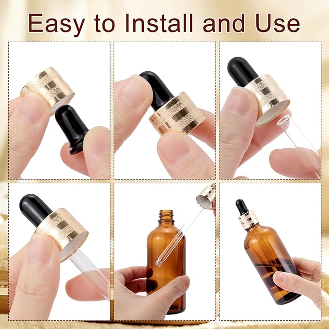 10 Pack 100ml Amber Glass Dropper Bottles with Droppers, Funnels & Labels for Essential Oils, 3.38oz Eye Dropper Bottles with Golden Caps, Brown Empty Glass Tincture Vials for Travel
