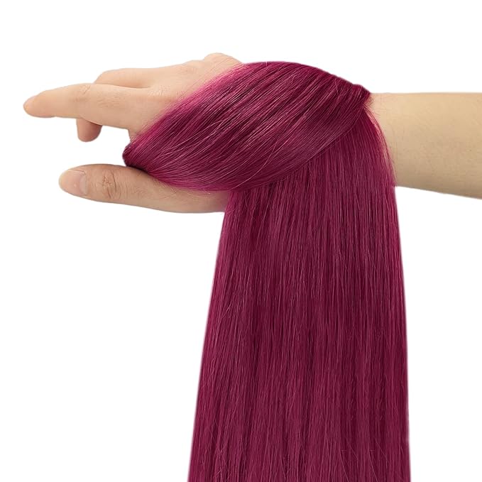 YoungSee Tape in Hair Extensions Magenta Tape in Extensions Human Hair Invisible Tapes Hair Extension Pinkish Red Tapeins Human-Hair Extension Short for Special Occasions 10Pcs 25G