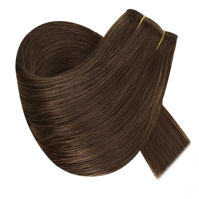 RUNATURE Invisible Wire Hair Extensions Real Human Hair Brown, 14 Inch 70g One Piece, Invisible Wire Hair Extensions Medium Brown, Straight Silky Hair, Add Hair Thickness for Women #4