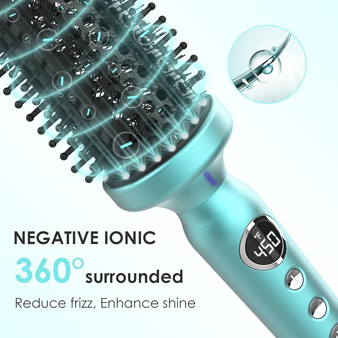 1 3/4 Inch Thermal Brush Negative Ion Heated Round Brush Dual Voltage 12 Temperature Settings Curling Hairbrush for Long Hair (1.75 Inch Barrel 2.3 Inch Bristles)