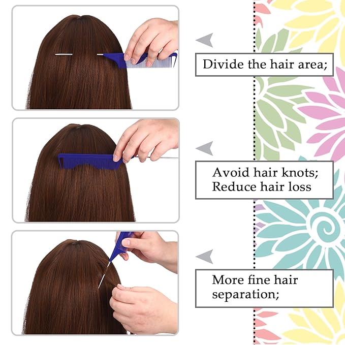 Patelai 30 Pieces Rat Tail Combs Bulk, Hair Teasing Fine Tooth Pintail Combs Braiding Hair Styling Tools with Steel Pin for Stylists Salon Teasing Sectioning Coloring Detangling(Navy Blue)