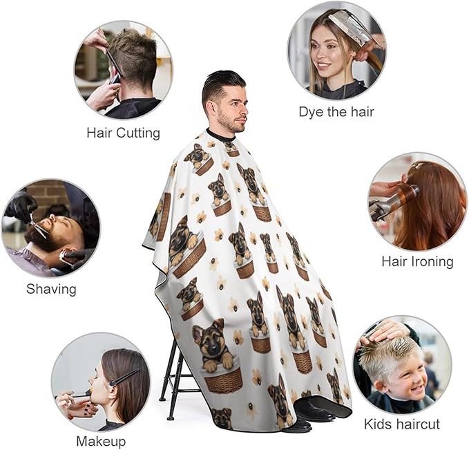 Large Long Hair Cut Cape, Hairdressing Haircut Apron Cute German Shepherd Puppy Dog Hair Cutting Cloak for Hairdressers