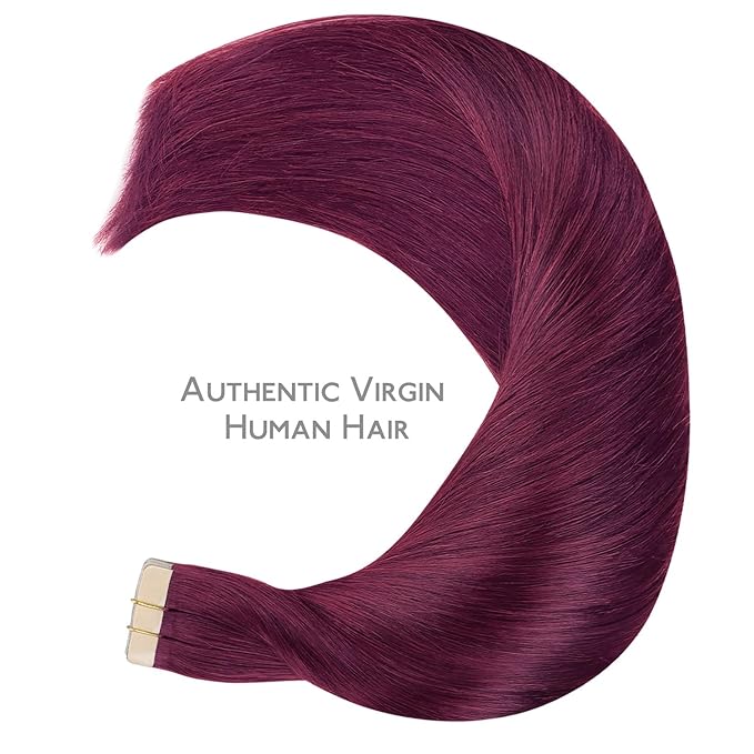 WENNALIFE Tape in Hair Extensions Human Hair, 20pcs 50g 14 inch Light Burgundy Remy Hair Extensions Straight Human Hair Tape in Extensions Skin Weft Tape Extensions Human Hair
