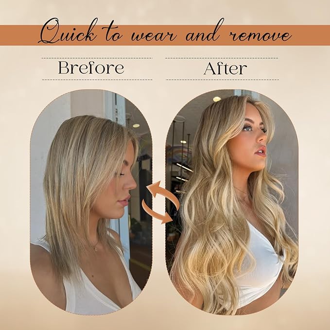Clip in Hair Extensions Real Human Hair 24Inch 8pcs 120g Seamless Balayage Blonde Hair Extensions Clip Ins Double Weft Light Blonde Highlight Golden Blonde Invisible Straight Remy Human Hair for Women