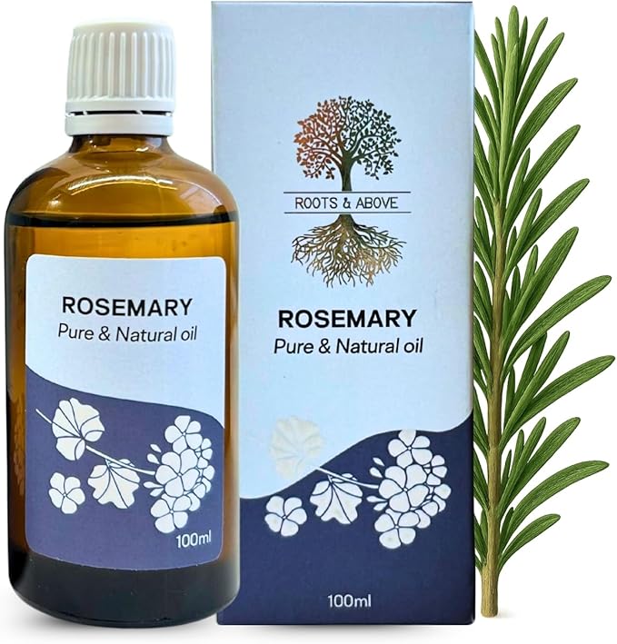 Roots & Above 3.38 Oz Pure Rosemary Essential Oil – 99% Aroma Natural Oil for Skin, Hair, Massage, Diffusers, Humidifiers, Self-Care, DIY Beauty, Candle & Soap Making