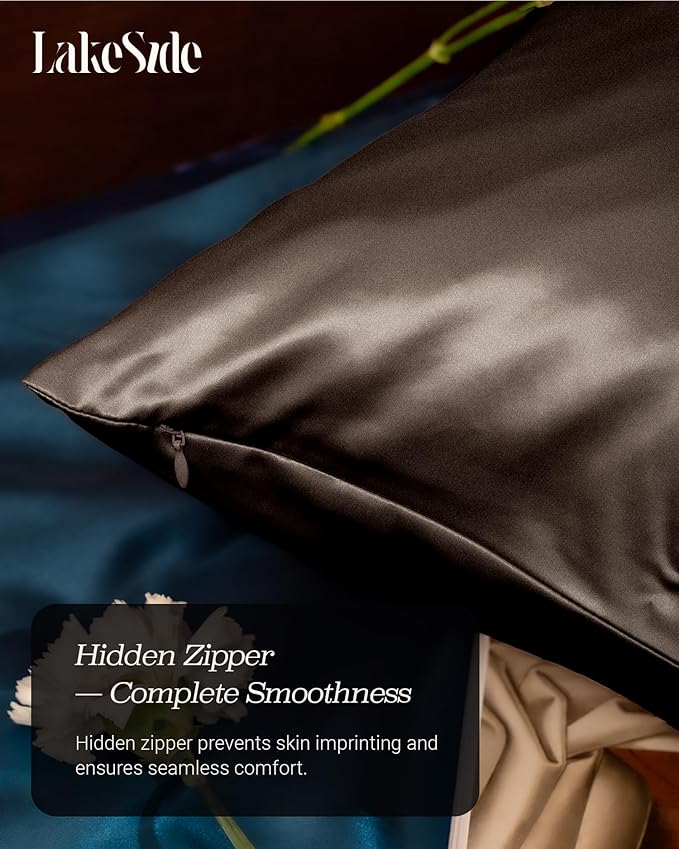 Oriental Lakeside® 100% Pure 22 Momme Mulberry Silk Pillowcase with Hidden Zipper - Nighttime Skincare & Hair Care Hydrating Pillow Cover
