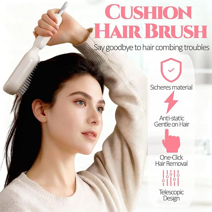 Self Cleaning Hair Brush, Retractable Hair Brush, Massage Comb With Retractable Bristles,Ergonomic Handle Hair Comb,One-pull Clean Anti Static Brushs, Hairs Styling Tools for All Hairs Types (Pink)