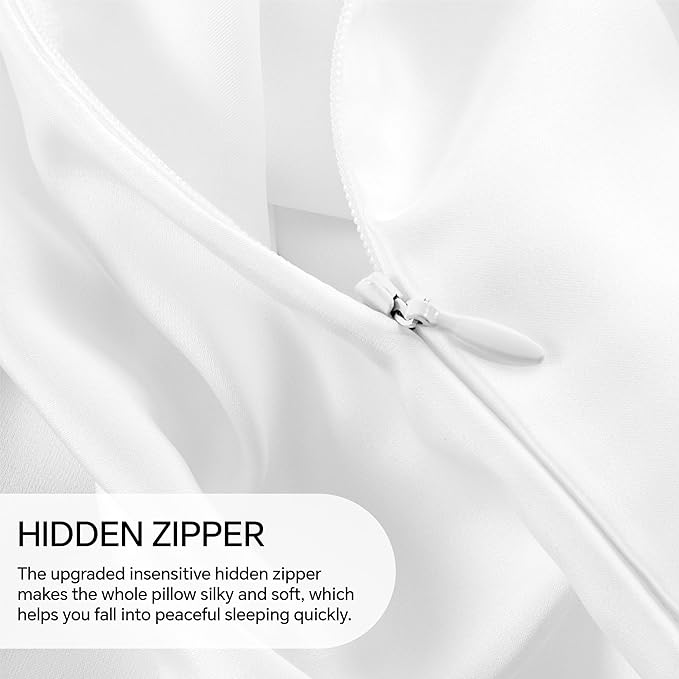 INFIIXSO Silk Pillow Cases 2 Pack Standard Size, Ultra Smooth & Soft Mulberry Silk Pillow Case for Hair and Skin, Breathable Cooling Silk Pillowcase with Hidden Zipper (White, 20x26 Inches)